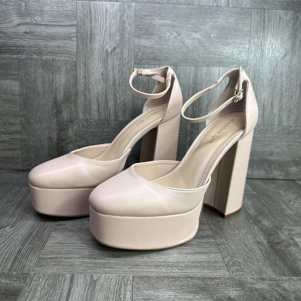 Madden Girl Platform Pumps Womens‎ 9 Blush Pink Block Heel Ankle Strap NEW